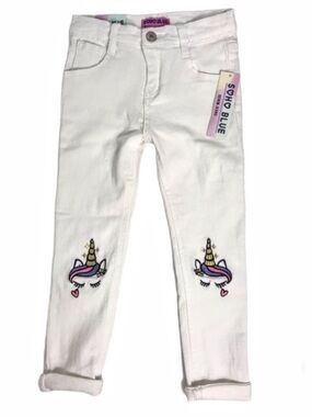 SOHO Blue Unicorn Jeans Girls 6 & 6X Adjustable Waist White NWT